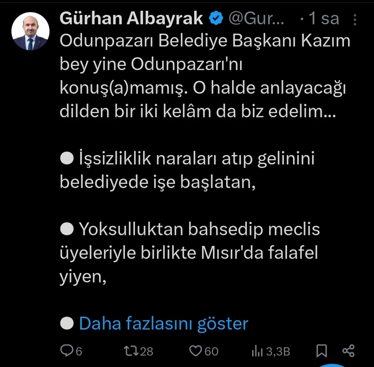 Gürhan Albayrak; "Odunpazarı Belediye Başkanı Kazım bey yine Odunpazarı'nı konuş(a)mamış"