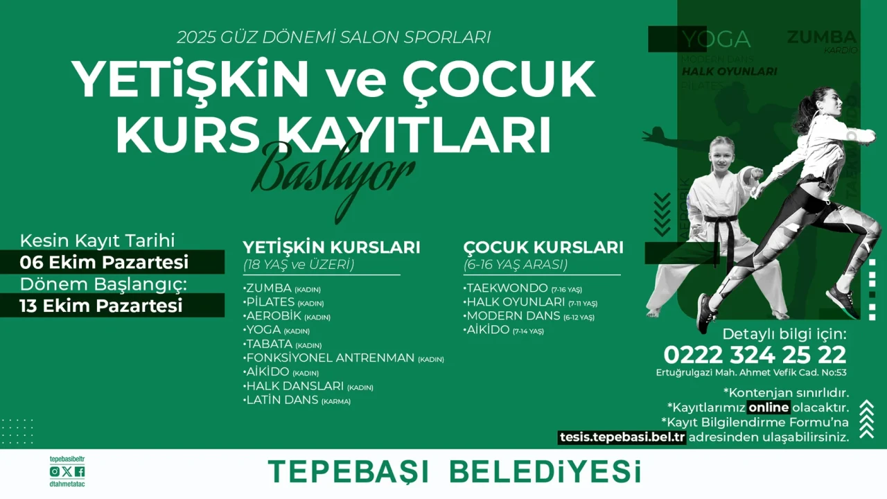 Tepebaşı Belediyesi’nde 2025 Güz Dönemi Spor Kursu Kayıtları Başlıyor