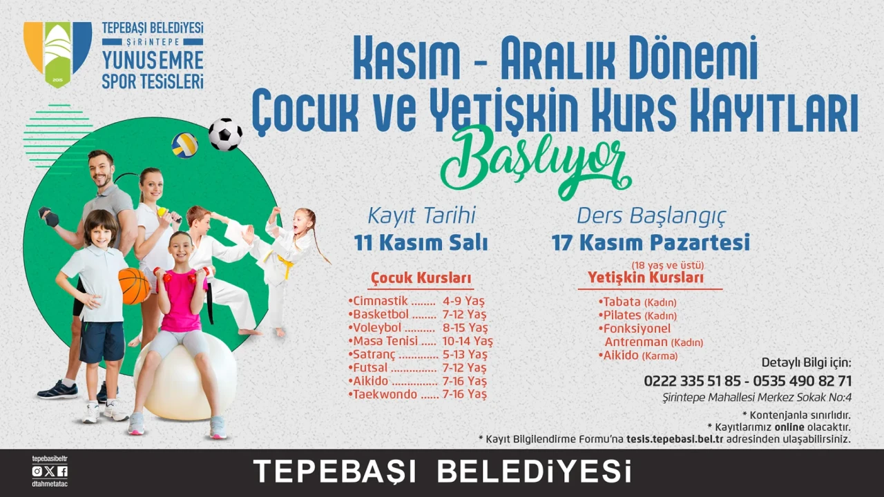 Tepebaşı Belediyesi’nde Kasım-Aralık dönemi spor kursları başlıyor