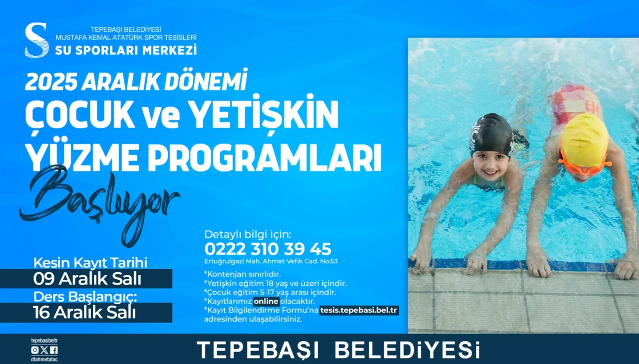 Tepebaşı Belediyesi’nde Aralık Dönemi Yüzme Kursu Kayıtları Başlıyor