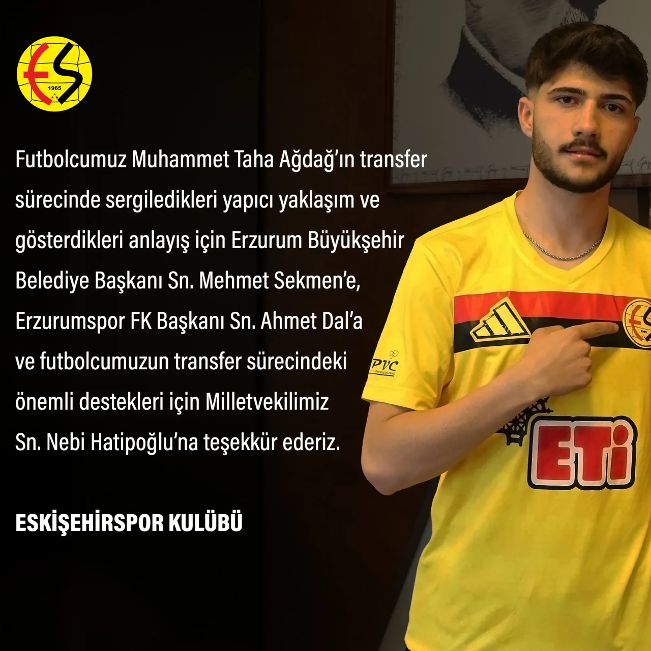 Eskişehirspor’dan Taha Ağdağ transferi için teşekkür mesajı