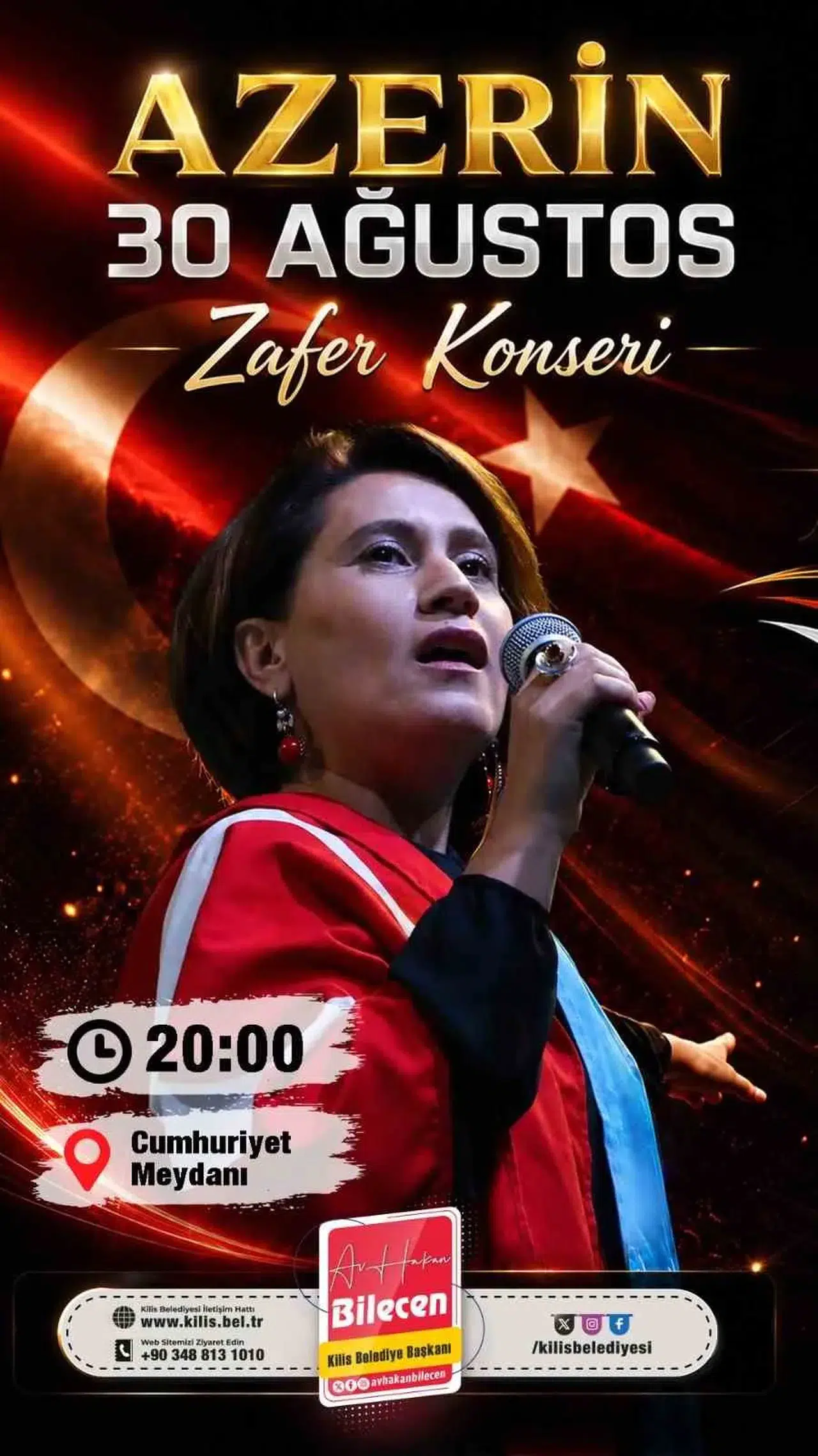 Kilis'te Zafer Bayramı'nda Azerin rüzgarı: Cumhuriyet Meydanı'nda büyük konser