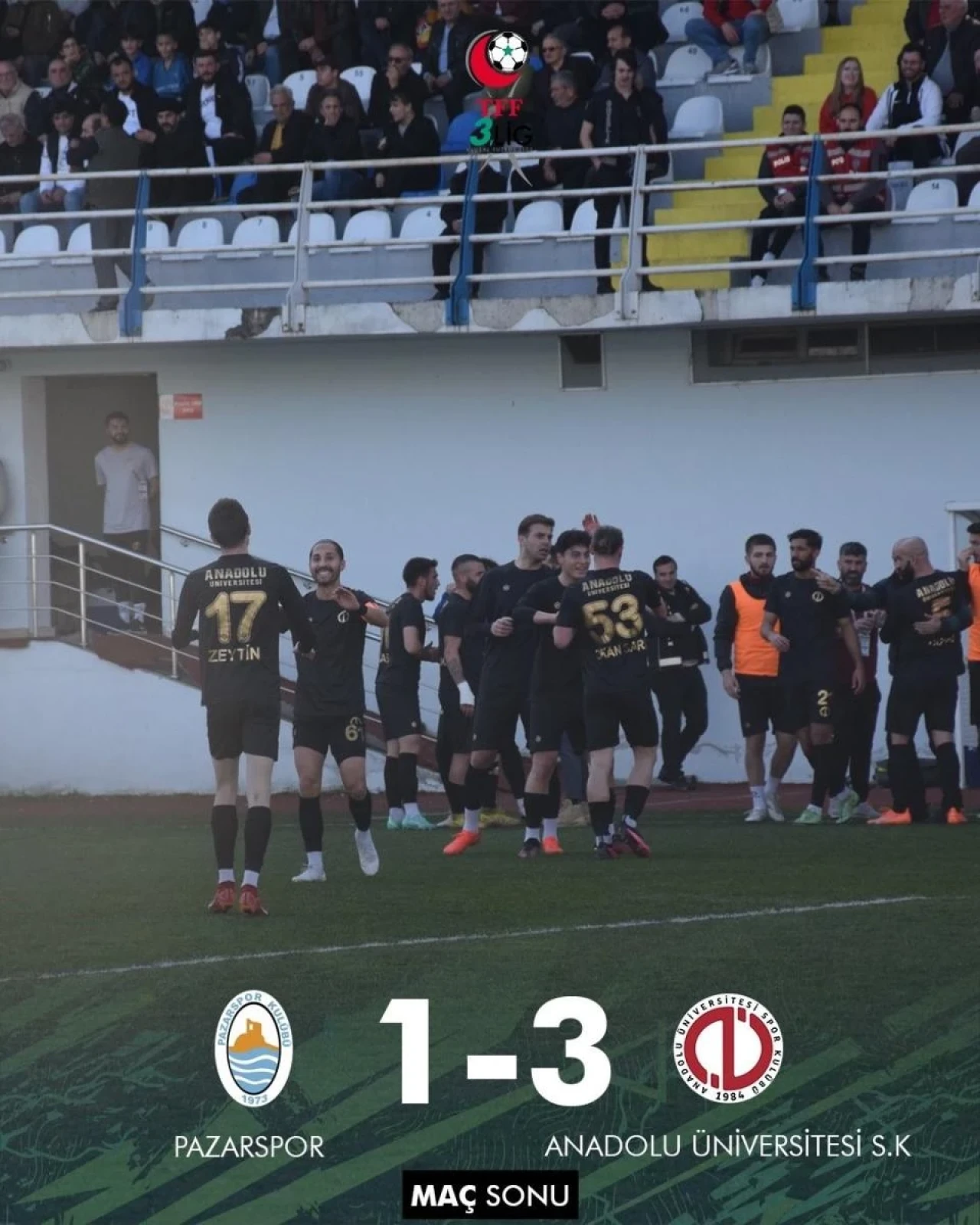 Tff 3. Li̇g: Pazarspor: 1 &#8211; Anadolu Üni̇versi̇tesi̇ Spor Kulübü: 3