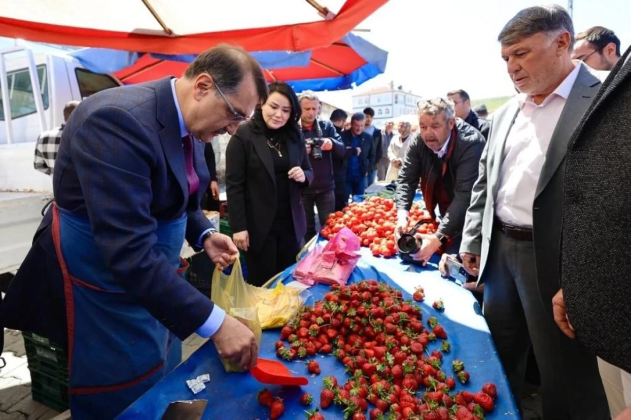 Bakan Dönmez Vatandaşlara Çilek İkram Etti