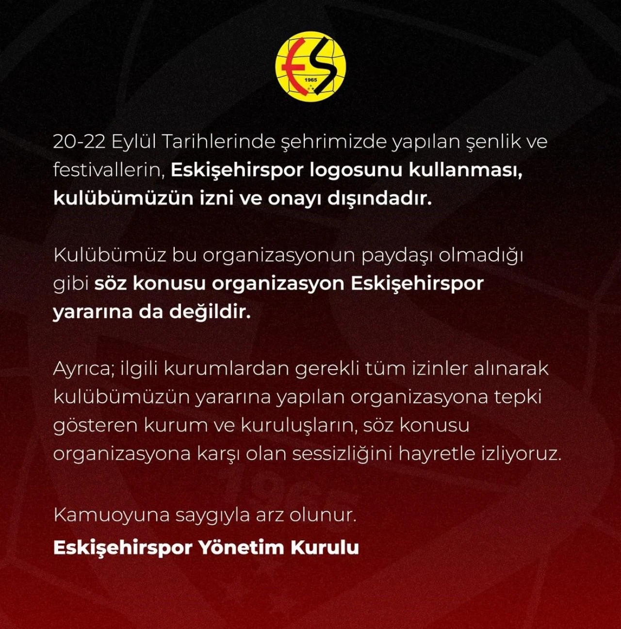 Eskişehirspor’dan logolarını izinsiz kullanan organizasyona tepki