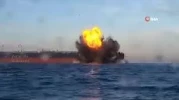 Kocaeli açıklarında vurulan geminin isabet aldığı anın görüntüleri çıktı