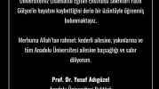 Rektör Adıgüzel, Fatih Gülşen’in vefatı dolayısıyla taziye mesajı yayımladı