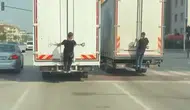 Özlüce Bulvarı'nda yürekleri ağza getiren kamyon yolculuğu