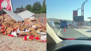 Eskişehir'de tavuk yüklü tır akaryakıt istasyonuna daldı