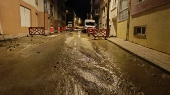 O mahallede su hattı patladı, mahalleyi su bastı