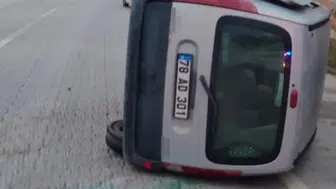 Eskipazar kara yolunda kontrolden çıkan otomobil takla attı