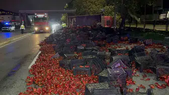 Samsun'da gece yarısı kaza: 10 ton biber taşıyan kamyon devrildi