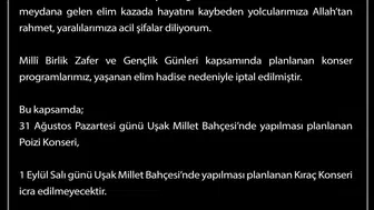 Uşak'ta planlanan konser etkinlikleri gemi kazası nedeniyle durduruldu