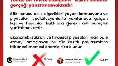 Hazine ve Maliye Bakanı Mehmet Şimşek'in istifa ettiği iddialarına resmi yalanlama geldi