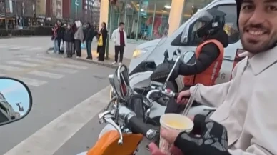 Eskişehir'de Kurye Motosikleti ile Trafikte Vatandaşlara Boza İkram Etti