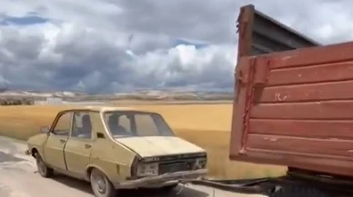 Eskişehir’de Tehlikeli Yolculuk: Plakasız Otomobil Traktör Römorku Çekti