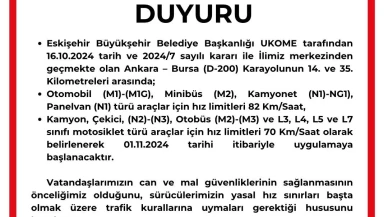 Eskişehir’den geçen Ankara-Bursa karayolundaki hız limiti düşürüldü