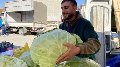 Pazar tezgahlarında devasa lahanalar ilgi odağı oldu