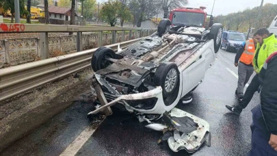 Takla atan araçtan hafif yaralı olarak kurtuldu