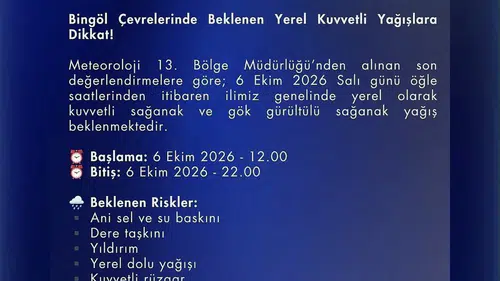 Bingöl'de 10 saatlik kritik hava uyarısı: Sel ve su baskını riski kapıda