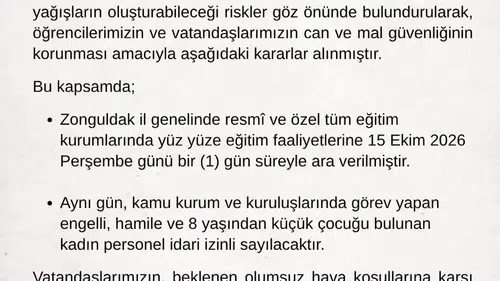 Zonguldak'ta şiddetli yağış uyarısı: Okullara bir gün ara verildi