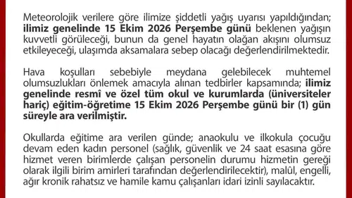 Düzce'de şiddetli yağış uyarısı okulları bir günlüğüne kapattı