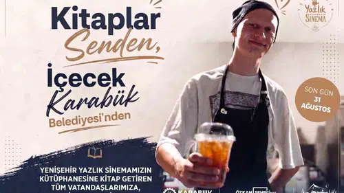 Karabük'te kütüphane için kitap getirene içecek ikramı: Yenişehir Yazlık Sineması'nda kampanya başladı