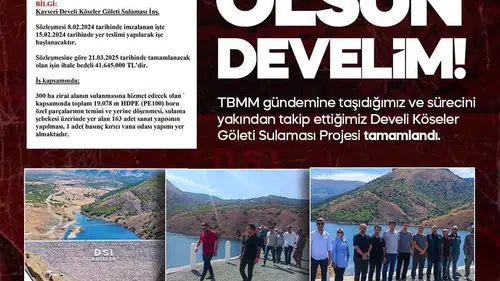 Develi'de tarımsal üretimde yeni dönem: Köseler Göleti Sulama Projesi tamamlandı