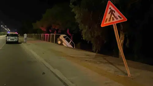 Erdemli'de kontrolden çıkan otomobil tabiat parkının çitlerinde asılı kaldı