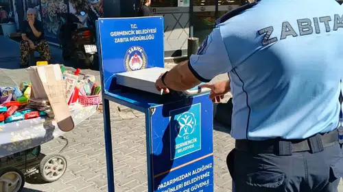 Germencik pazarında zabıtadan çifte denetim: Hem etiketler kontrol edildi hem tartı kuruldu