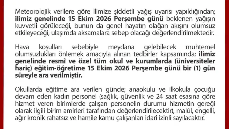 Düzce'de şiddetli yağış uyarısı okulları bir günlüğüne kapattı