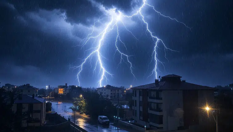 Erzincan'da sağanak yağışla gelen görsel şölen geceyi aydınlattı