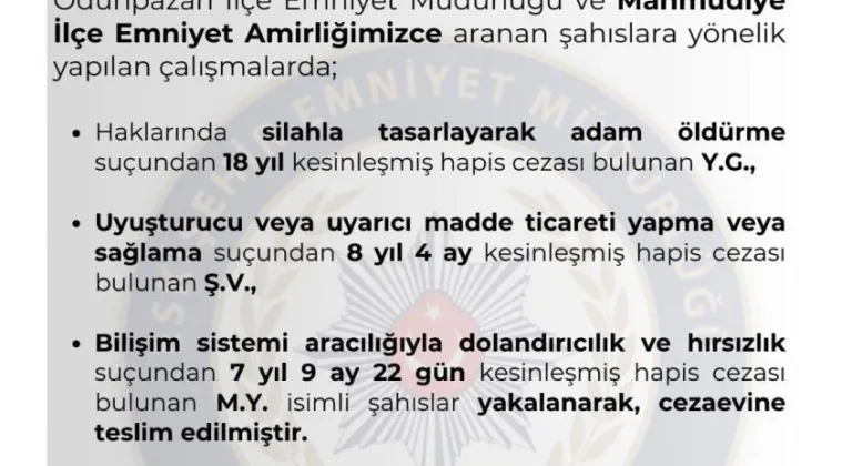 Asayiş Şube Müdürlüğü, Odunpazarı İlçe Emniyet Müdürlüğü ve Mahmudiye İlçe Emniyet Amirliği Çalışmaları