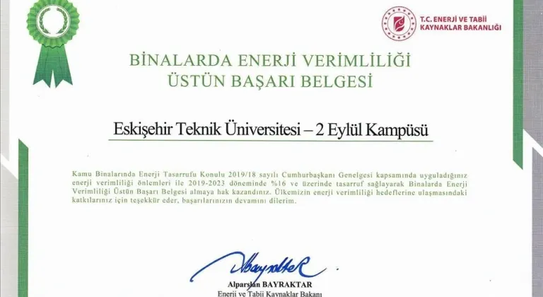 ESTÜ, Enerji Verimliliğinde Üstün Başarı Belgesi Kazandı