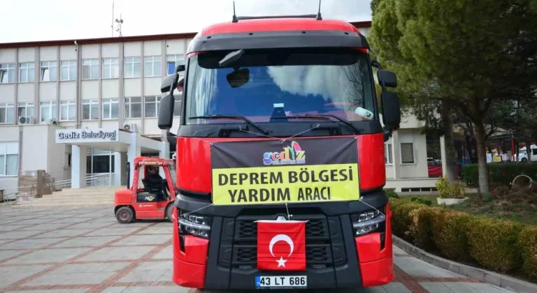 Gediz’den gıda kolisi yüklü tır yola çıktı