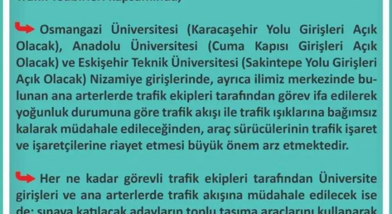 İl Emniyet Müdürlüğü'nden KPSS Kapsamında Trafik Tedbirleri Duyurusu