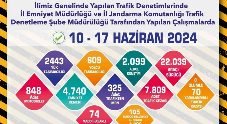 Trafik denetimlerinde 22 bin 39 araç ile sürücü kontrol edildi