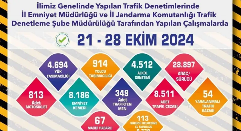 Trafik Denetimlerinde 8 Bin 511 Adet Ceza Yazıldı