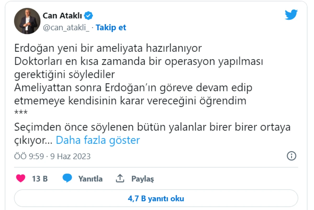 Cumhurbaşkanı Erdoğan Ameliyat mı Oluyor?