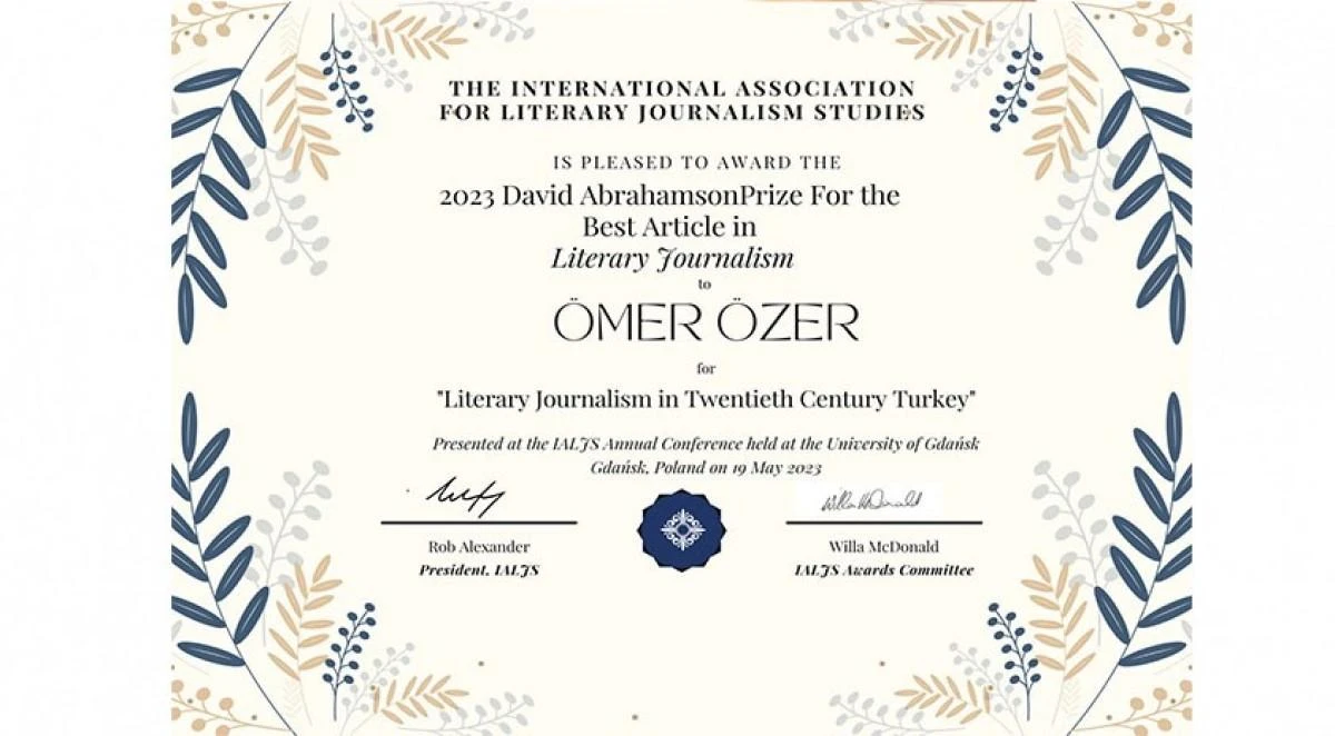 Prof. Dr. Ömer Özer ‘20. Yüzyıl Türkiye’sinde Edebi Gazetecilik’ başlıklı makalesiyle uluslararası bir başarıya imza attı
