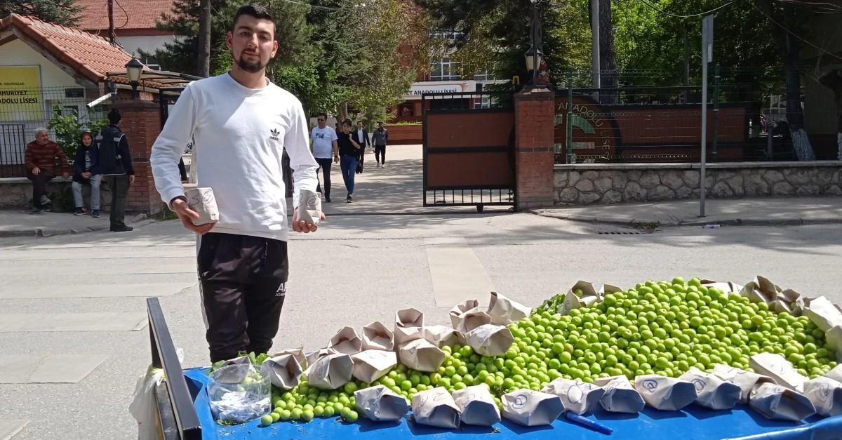 Oy kullanılan okulun önüne tezgah kurup erik sattı