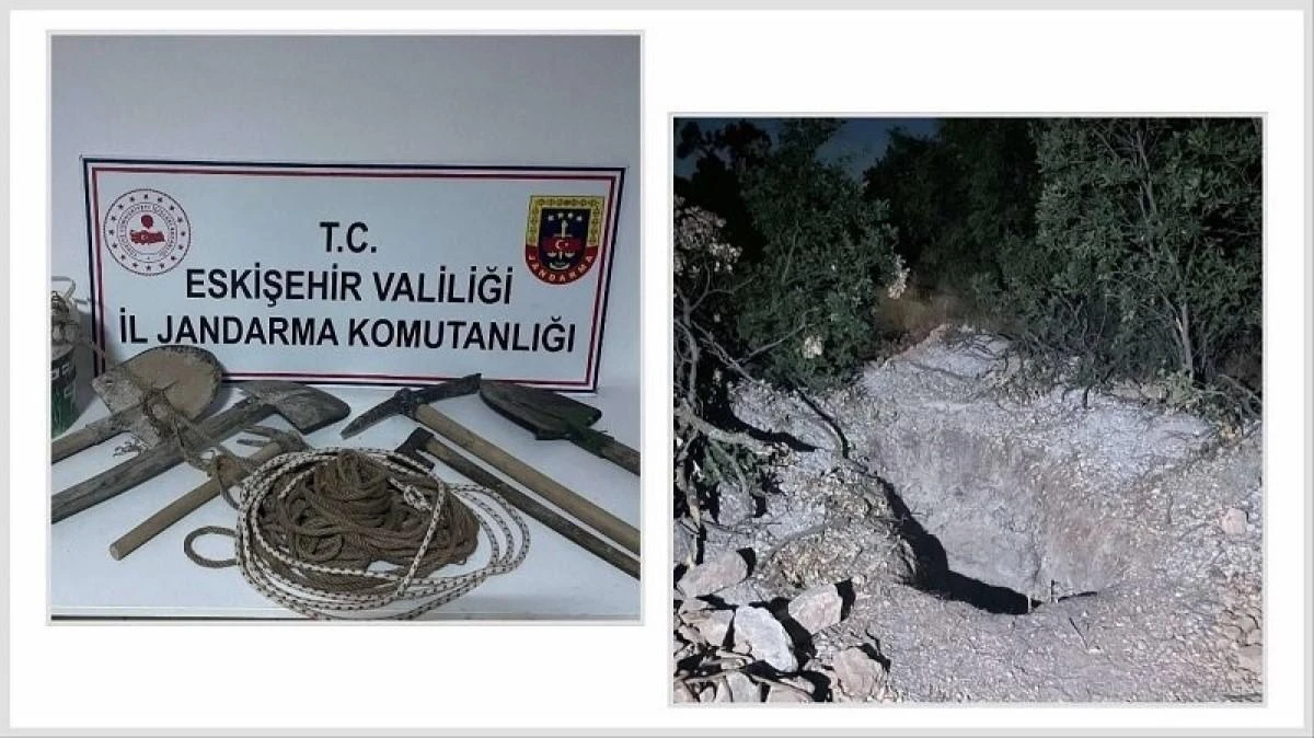 Eskişehir’de jandarma ekiplerince kaçak kazı yapan 2 şahıs suçüstü yakalandı. Eskişehir İl Jandarma Komutanlığı Kaçakçılık ve Organize Suçlarla Mücadele Şube Müdürlüğü (KOM) unsurlarınca Tepebaşı ilçesi Yusuflar mahallesi Körkuyu mevkiinde ormanlık alanda izinsiz kazı yapılacağı bilgisi alındı. Alınan bilgi akabinde ekipler çalışma başlattı. KOM Şube Müdürlüğü ve Tepebaşı İlçe Jandarma Komutanlığı ekiplerince 2 şüpheli şahıs, belirtilen bölgede kaçak kazı yaparken suçüstü yakalandı. Kazı alanında yapılan inceleme ve araştırmada; 20 metre ip, 2 adet kürek, 1 adet kazma, 1 adet çapa, 1 adet kova, 1 adet balta, 1 adet bel ele geçirildi. Tepebaşı İlçe Jandarma Komutanlığınca gözaltına alınan 2 şüpheli şahıs hakkında adli işlem başlatıldı.