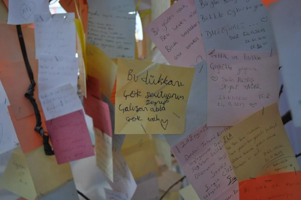 Bu ağaç müşterilerin bıraktığı notlarla yeşeriyor